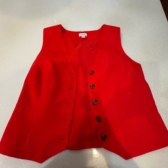 J. Crew Women’s Vest Bold Red Button Up Top Linen Viscose blend - Picture 6 of 10